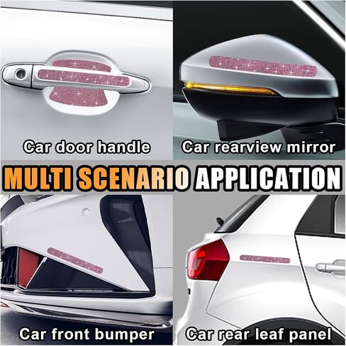 Bling Car Door Handle Protector, Bling Car Door Handle Sticker Anti-Scratch, Universal Car Door Handle Protective Cover, Shiny Rhinestone Car Decor Accessories for Women (White) in Saudi Arabia