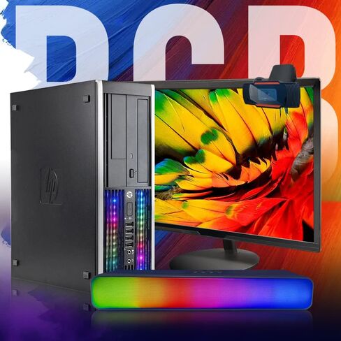 HP RGB Lights Gaming Desktop Combo I7 حتى 3.8 جيجا هرتز، 16 جيجا، 128 جيجا SSD+3T، GeForce GT 730 2G GDDR5، جديد 24 بوصة 1080P LED، WiFi، BT 5.0، RGB BT SoundBar، لوحة مفاتيح وماوس ولوحة ماوس RGB، كاميرا ويب، W10P64 (متجدد) in Kuwait
