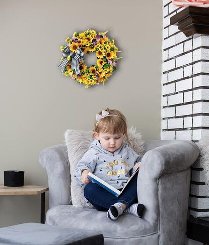 أكاليل عباد الشمس للباب الأمامي، tokcare 18 بوصة إكليل باب الربيع والصيف الأصفر مع القوس، ديكور عباد الشمس الحريري المصنوع يدويًا لديكور المنزل ومهرجان الزفاف in Kuwait