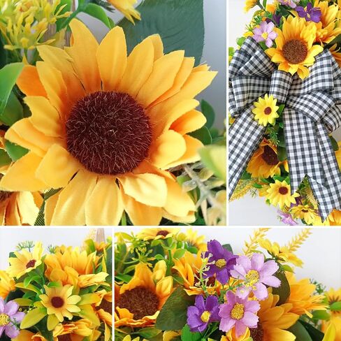 أكاليل عباد الشمس للباب الأمامي، tokcare 18 بوصة إكليل باب الربيع والصيف الأصفر مع القوس، ديكور عباد الشمس الحريري المصنوع يدويًا لديكور المنزل ومهرجان الزفاف in Kuwait