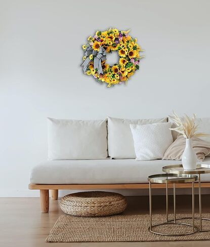 أكاليل عباد الشمس للباب الأمامي، tokcare 18 بوصة إكليل باب الربيع والصيف الأصفر مع القوس، ديكور عباد الشمس الحريري المصنوع يدويًا لديكور المنزل ومهرجان الزفاف in Kuwait