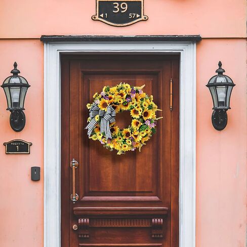 أكاليل عباد الشمس للباب الأمامي، tokcare 18 بوصة إكليل باب الربيع والصيف الأصفر مع القوس، ديكور عباد الشمس الحريري المصنوع يدويًا لديكور المنزل ومهرجان الزفاف in Kuwait