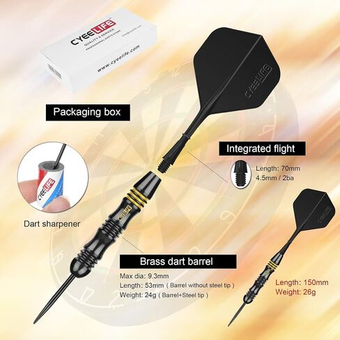 CyeeLife Steel tip Darts 24g with Carry case and Sharpener&Integrated Flights,Professional Brass Set in Saudi Arabia
