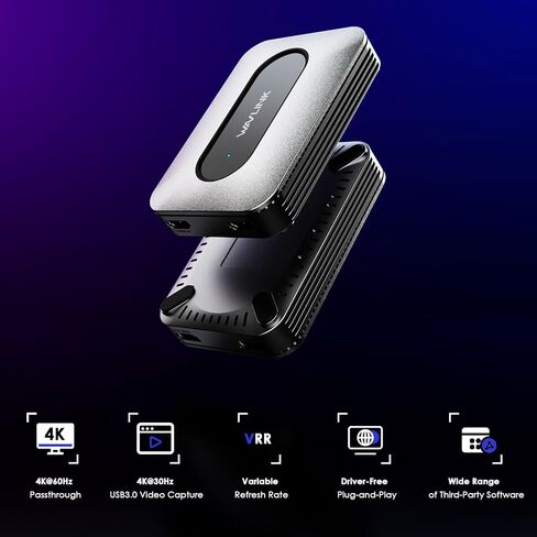 بطاقة التقاط WAVLINK 4K30/1080p120، تصل إلى 4K60 HDR10/ 2560x1440@144hz/ 1080p@240hz على PS5، PS4، Xbox Series X وS، Xbox One، في OBS والمزيد، زمن استجابة منخفض للغاية، متوافق على نطاق واسع in Saudi Arabia