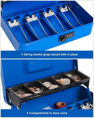 صندوق نقود كبير مع قفل مركب، صندوق نقود معدني للنقود، صندوق قفل Lovndi مع صينية نقود، صندوق أمانات 11.8 × 9.5 × 3.54 بوصة، وردي in Kuwait