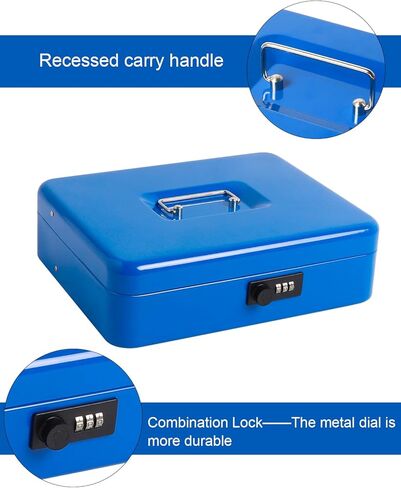 صندوق نقود كبير مع قفل مركب، صندوق نقود معدني للنقود، صندوق قفل Lovndi مع صينية نقود، صندوق أمانات 11.8 × 9.5 × 3.54 بوصة، وردي in Kuwait