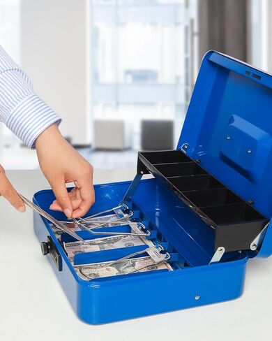 صندوق نقود كبير مع قفل مركب، صندوق نقود معدني للنقود، صندوق قفل Lovndi مع صينية نقود، صندوق أمانات 11.8 × 9.5 × 3.54 بوصة، وردي in Kuwait