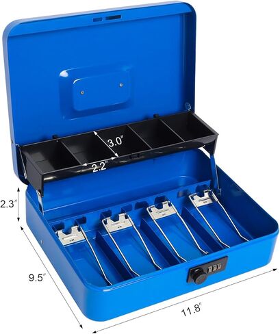 صندوق نقود كبير مع قفل مركب، صندوق نقود معدني للنقود، صندوق قفل Lovndi مع صينية نقود، صندوق أمانات 11.8 × 9.5 × 3.54 بوصة، وردي in Kuwait