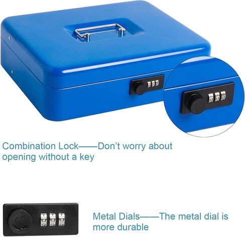 صندوق نقود كبير مع قفل مركب، صندوق نقود معدني للنقود، صندوق قفل Lovndi مع صينية نقود، صندوق أمانات 11.8 × 9.5 × 3.54 بوصة، وردي in Kuwait