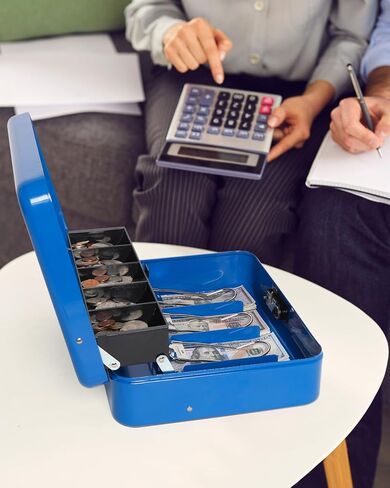 صندوق نقود كبير مع قفل مركب، صندوق نقود معدني للنقود، صندوق قفل Lovndi مع صينية نقود، صندوق أمانات 11.8 × 9.5 × 3.54 بوصة، وردي in Kuwait