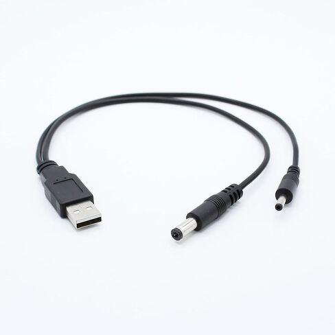 سلك طاقة USB إلى 5 فولت تيار مستمر، USB A إلى 5.5 مم × 2.1 مم و3.5 مم × 1.35 مم، كابل شحن 2 في 1 بطول 1 قدم، أسود in Kuwait