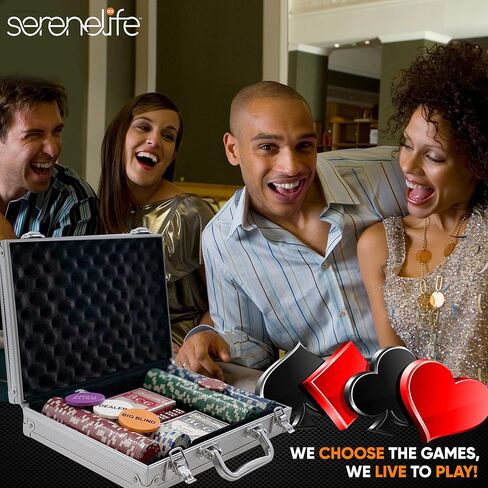 مجموعة شرائح البوكر من SereneLife لمقامرة تكساس هولدم، لعبة البلاك جاك - مجموعة رقائق كازينو 11.5 جرام مع علبة من الألومنيوم، أوراق اللعب، زر، نرد - 200 قطعة in Saudi Arabia