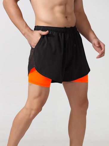 Litteking Men's Running Shorts 2 in 1 Gym Athletic Workout Short Pants Quick Dry Shorts with Pockets in Saudi Arabia