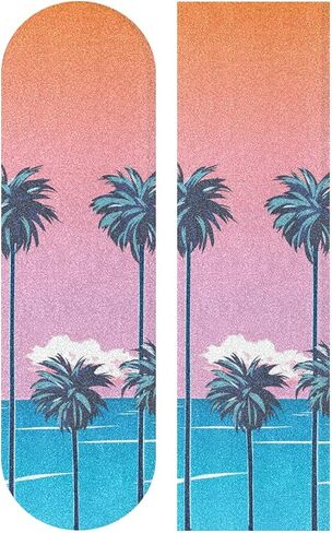 HANZHY الشاطئ مع أشجار النخيل شريط قبضة لوح التزلج خالية من الفقاعات ورقة شريط قبضة لوح التزلج سهلة الاستخدام شريط قبضة طويل مضاد للانزلاق شريط ورق رملي للأولاد والبنات والمراهقين in Kuwait