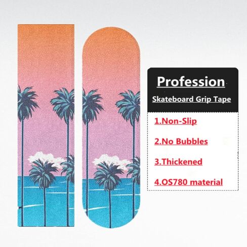 HANZHY الشاطئ مع أشجار النخيل شريط قبضة لوح التزلج خالية من الفقاعات ورقة شريط قبضة لوح التزلج سهلة الاستخدام شريط قبضة طويل مضاد للانزلاق شريط ورق رملي للأولاد والبنات والمراهقين in Kuwait