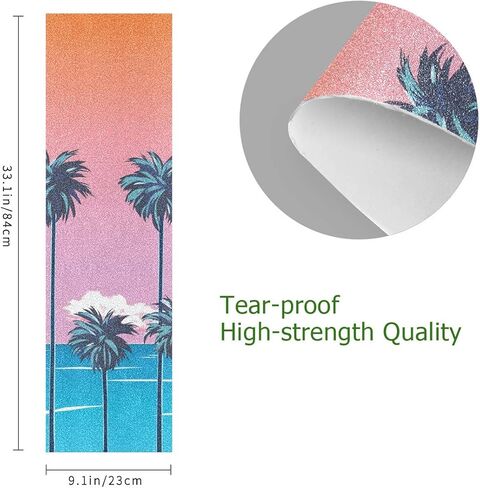 HANZHY الشاطئ مع أشجار النخيل شريط قبضة لوح التزلج خالية من الفقاعات ورقة شريط قبضة لوح التزلج سهلة الاستخدام شريط قبضة طويل مضاد للانزلاق شريط ورق رملي للأولاد والبنات والمراهقين in Kuwait