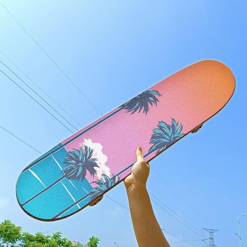 HANZHY الشاطئ مع أشجار النخيل شريط قبضة لوح التزلج خالية من الفقاعات ورقة شريط قبضة لوح التزلج سهلة الاستخدام شريط قبضة طويل مضاد للانزلاق شريط ورق رملي للأولاد والبنات والمراهقين in Kuwait