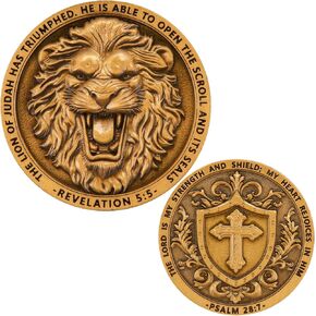 عملة Lion of Judah Christian Challenge مع قضية عرض واضحة - عملة تحدّة لآية الكتاب المقدس