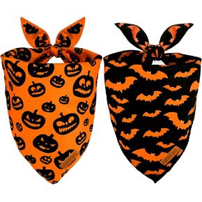 Bandanas الكلب الهالوين ، عطلات الحيوانات الأليفة قرع الخفافيش شبح نمط النموذج Bandanas 2 حزمة ، مزدوج الوشاح المثلث مري