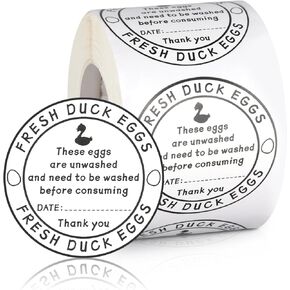 500pcs Unwashed Duck Egg Carton Labels, 2in Round Farm Fresh Egg Carton Stickers with Collection Date Self-Adhesive Egg Packaging Labeling