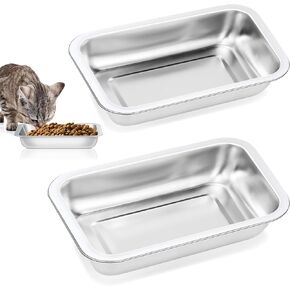 2 PCS Cat Bowls Cat Food Bowl ، 10.43 بوصة الأوعية القطط من الفولاذ المقاوم للصدأ ، وأوعية القط للقطط الداخلية ، وعاء القطط المعدني للإرهاق للطعام والماء ، وعاء طعام ضحل.
