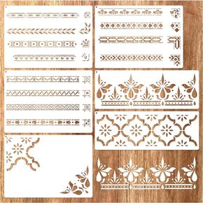 الإستنسل الحدودية للطلاء ، الدانتيل كتاب الحافة الأثاث الكعكة الستنسل الزخرفية لخشب DIY Craft Canvas القماش ديكور الفن المنزلي (الحدود 6)