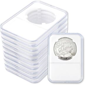 12 PCS 38mm Coin Slab حامل عرض ، حامل عملة بلاستيكية ، علبة تخزين لحامل عملة نصف الدولار ، أكمام عملة بلاستيكية بيضاء ، وحالات أكريليك واضحة لتنظيم العملة المعدنية وجمعها (أبيض)