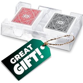 Dual Deck Revolving Card Holder - 360 Degree Poker Playing Cards Holder Canasta Card Holder Casino Accessories Acrylic Playing Card Holder for Playing Card Games - Clear Tray Poker Card Deck Holder