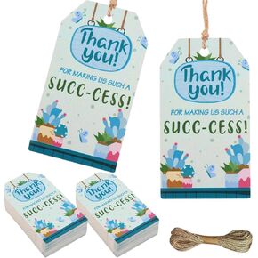 Funmemoir 50pcs Succulent Plants Thank You Tags Appreciation Gift Tags with String Thank You for Making Us Such a Success Tags for Employee Thanksgiving Teachers Day Mothers Day Party Favors