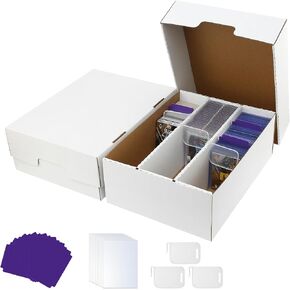 Trading Card Storage Box 4200-Count-3 Row Design/18 Dividers&6 Supporters&100 Soft Sleeves-Fits MTG, TCG, Sports Cards(Sleeved/Unsleeved)-Magnetic&Toploader Compatible(2 Pack)