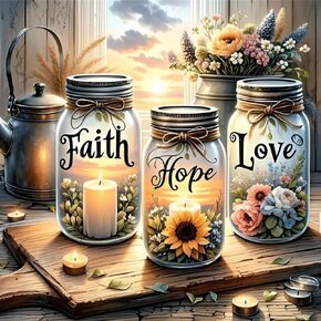 BMWJYLPM ﻿5D Diamond Painting Kits for Adults, Faith, Hope, Love Wishing Bottle Diamond Art kit for Adults Beginner, DIY Full Drill Diamond Gem Art and Crafts,Beginners Home Decor 13.8x13.8 inch
