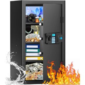 6.0 كبار المكعبات المنزلية الخزانة المائية والمقاومة للحريق ، صندوق آمن مضاد للسرقة مع نظام إنذار ، مفتاح احتياطي ، وظيفة كتم ، رف قابل للإزالة ، النار الرقمية آمنة للمنزل مجوهرات الطب المستندات المنزلية