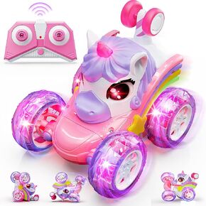 Carsky عن بعد التحكم في سيارة Stunt For Girl 360 ° Trend Rotation 4WD CARS Remote للأطفال 3-6 سيارات RC مزدوجة الجوانب مع مصابيح LED ، سيارة كهربائية 2.4 جيجا هرتز ، هدية عيد ميلاد 3 4 5 6 سنوات فتاة تبلغ من العمر