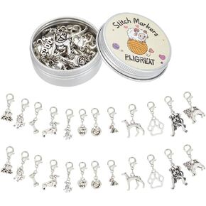pligreat 24 pcs الفضة جرو الكلب الكلب سحر الكروشيه قفل علامات غرزة مجموعة الحياك
