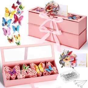 جيلبروب مجموعتان من صندوق زهور الأم، صندوق قابل للتعبئة، صندوق هدايا على شكل حرف أمي مع قطعتين ثلاثية الأبعاد من بطاقة أفضل التمنيات، 50 دبابيس باقة كريستال، 24 فراشة ثلاثية الأبعاد لترتيبات هدايا الزهور الفاخرة in Kuwait