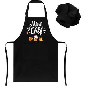 مجموعة قبعة المئزر والطاهي ، "Mini Chef" Apron مضحك قابلة للتعديل المطبخ للبنين والبنات