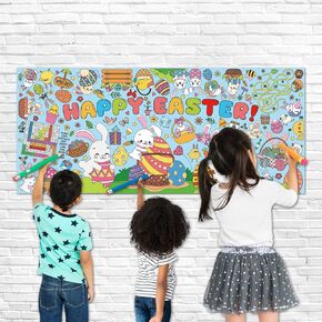 Artlunar Giant Easter Coloring Tablecloth & Poster 31 x 72 Inches Easter Tablecloth for Kids' Crafts, Activities, Toys, Parties and Classroom Decor