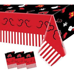 2PCS Cartoon Mouse Party TableCloths 86x52in Black and Red Happy Birthday Party Party Table Superies Complies Coverable Complity Table Covers