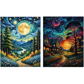 ldazao Starry Paint by Numbers Kit for Adults, Country Night Paint by Number Kits for Beginner Moon
