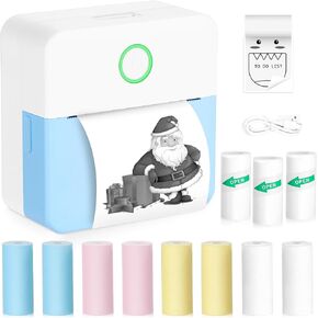 Mini Sticker Printer,Mini Pocket Thermal Printer with 11 Rolls Paper,Bluetooth Inkless Printer Compatible with Android & iOS,Portable Receipt Printer for Photo,Journal,Memo,Travel,Purple