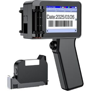 Mini Handheld Inkjet Printer Gun, Date Printer with 42ml Quick-Drying Ink Cartridge, 0.5" Nozzle Handheld Batch Code Machine for Barcode,Number,Text,QR-Code,Logo and Image on Carton Plastic Tube Metal