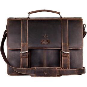 Leather Briefcase - Handcrafted Floater Leather, Business & Travel Bag with Laptop Sleeve & Buckle Flap Closure - Durable, Stylish. (Color: Dark Brown)