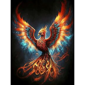 MOMDEDP Phoenix Diamond Art Kits for Adults,DIY 5D Fire Phoenix Diamond Painting Kits for Beginners, Round Full Drill Diamond Dots Paintings,Diamonds Pictures Gem Art Crafts Home Decor 16x12IN