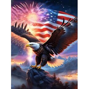 MJHRCLL 4 يوليو مجموعات اللوحات الماسية للبالغين ، يوم الاستقلال أدوات فنون American Eagles Diamond للبالغين المبتدئين ، نقاط العلم الأمريكي للماس لديكور جدار العطلات 12x16 بوصة