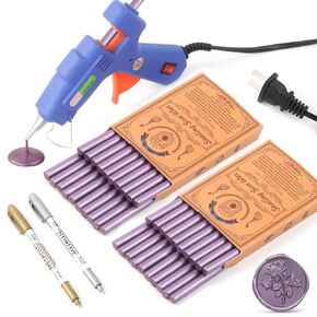 Wasole 40Pcs Reddish Purple Sealing Wax Sticks with Glue Gun and 2Pcs Wax Seal Pens for Wedding Invitations, Cards, Envelopes, Gift Wrapping