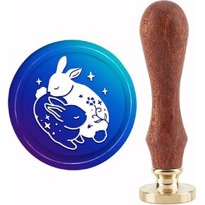Craspire Rabbit Year Seal Seal Stamps Bunny Brass Sealing Stamp Heads استبدال 30 مم مع مقبض خشبي خمر للأظرف بطاقة دعوات بطاقة DIY الزفاف الزفاف زخرفة العطلة