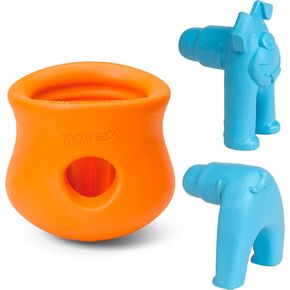West Paw Zogoflex Holiday Toppl علاج ألغاز لعبة الكلاب - لعبة الكلب للمضغ المعتدل ، الجلب ، الصيد - يمسك ، يعامل ، كبير ، اليوسفي ، سدادة سدادة أكوا الأزرق 2 حزمة