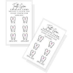 بطاقات خصم ولاء جوهرة الأسنان | 50 حزمة | Size 2x3.5" inch Business Card | Matches Tooth Gem Aftercare Card | Wallet Sized White Card Design