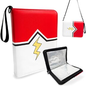 Trading Card Binder, Portable Zipper Card Holder with Wristband and Shoulder Strap, 400 Cards 50 Removable Sleeves 4 Pocket, Card Case Book Album Organizer Folder