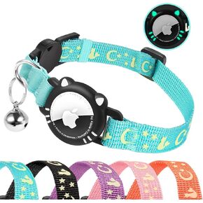 Cat Collar with Airtag Holder, Reflective Cats Collar Breakaway with Bell, Pet Tracker Compatible with Apple Air Tag for Kittens and Puppies, Purple, XS(7-9 Inch)